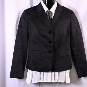 Talbots Womens 6 Black Cropped 3-Button Front Cotton Blend Blazer Suit